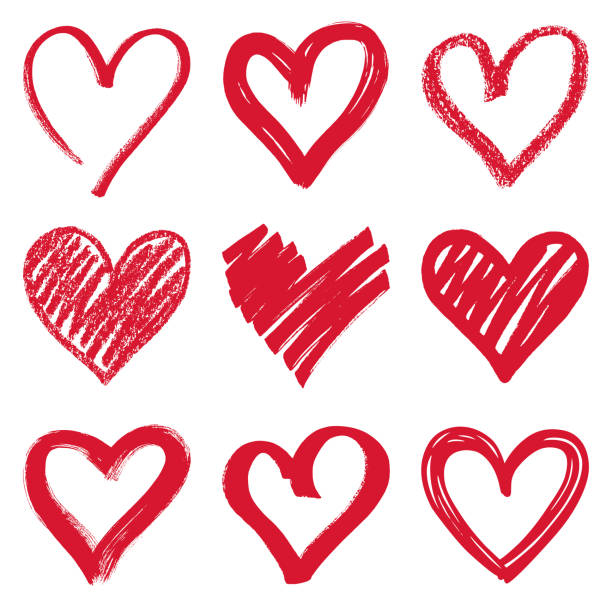 Hearts Set of hand drawn red hearts. Vector design elements isolated on white background. chalk art equipment stock illustrations