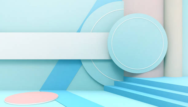 istock Podium Modern Geometric shapes and Circle minimal Concept Abstract Creative composition on Blue wall background - 3d rendering 1205194107