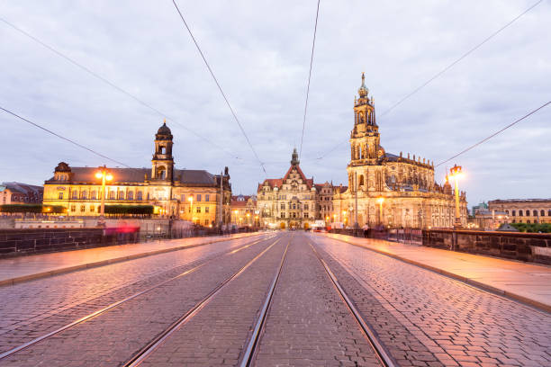 istock Dresden Augustusbrucke and Neustadt after sunset 1205195885