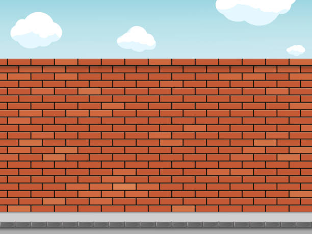 leerer rohling aus roter backsteinmauer an einer stadtstraße. - backgrounds concrete wall outdoors architecture stock-grafiken, -clipart, -cartoons und -symbole