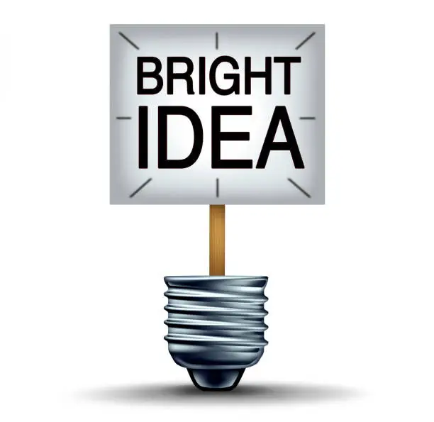 Bright idea creative lightbulb business success and industry innovation concept and creativity symbol as a 3D illustration.