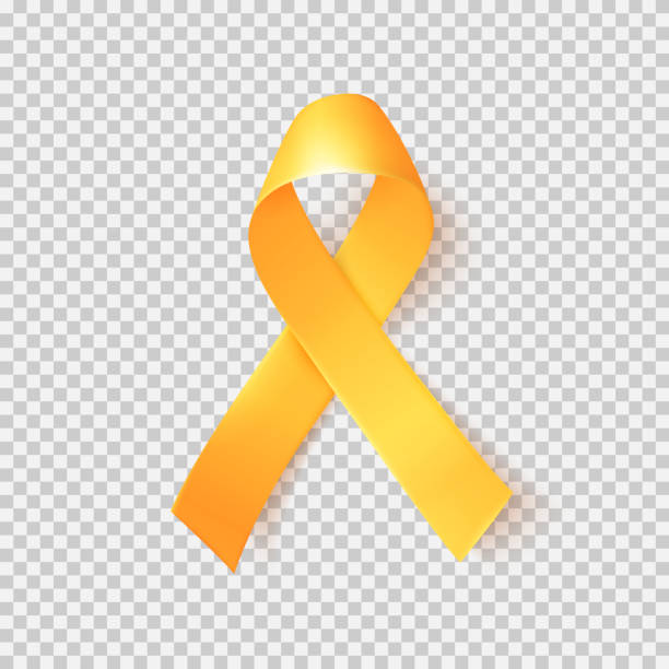 Realistic gold ribbon. World childhood cancer symbol 15th of february. Realistic gold ribbon. World childhood cancer symbol 15th of february, vector illustration. Template for poster for cancer awareness month in september. yellow stock illustrations