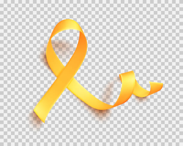 Realistic gold ribbon. World childhood cancer symbol 15th of february. Realistic gold ribbon. World childhood cancer symbol 15th of february, vector illustration. Template for poster for cancer awareness month in september. september stock illustrations