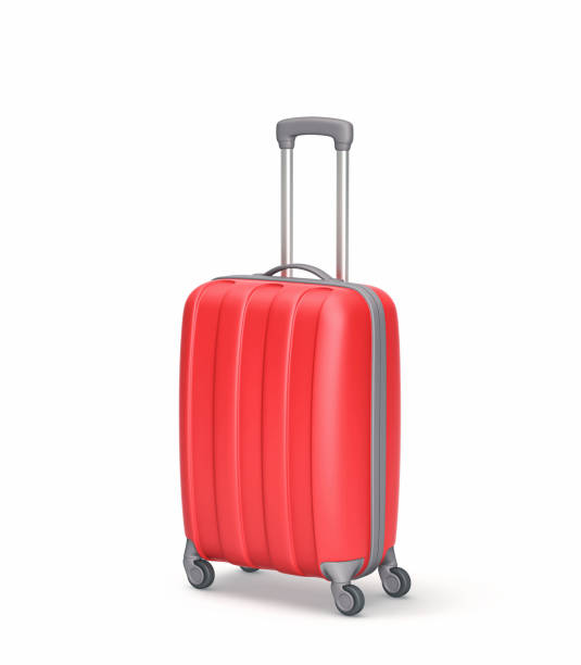istock Red suitcase isolated on white. Clipping path included 1205203902