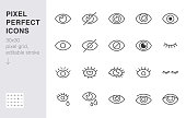 istock Eye line icon set. Open, closed eyes, visible invisible concept, hidden password, view minimal vector illustrations. Simple outline signs for web application ui. 30x30 Pixel Perfect. Editable Strokes 1205209271