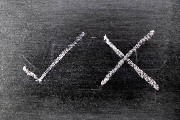 istock White color chalk hand drawing as check mark of right and wrong shape on black board background 1205209880