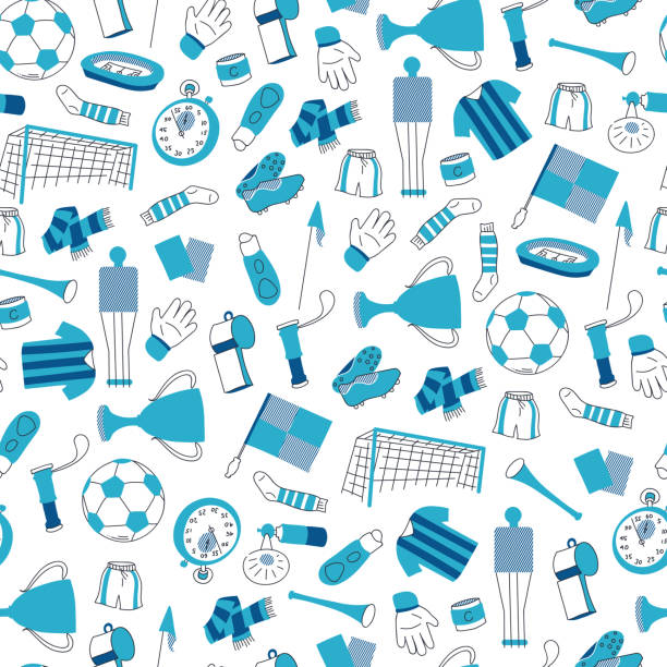 wzór sportowy z symbolami piłki nożnej / piłki nożnej w nowoczesnym stylu płaskim. - tube socks stock illustrations