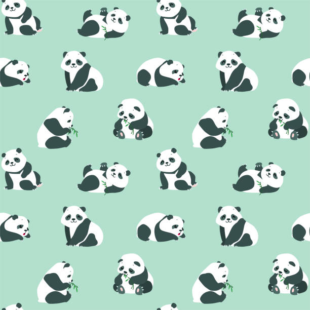 Animal background Seamless pattern with cute baby pandas on green background. Vector 8 EPS. chinese panda stock illustrations