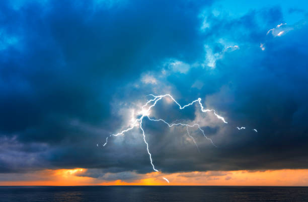 istock Sea before Storm, dramatic Sky over Sea, Thunderstorm with Lightning 1205218955