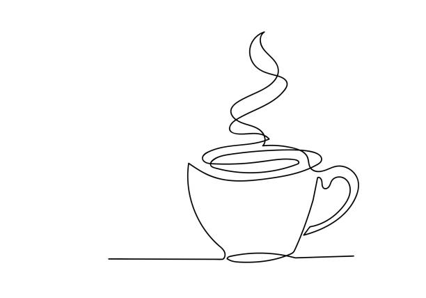 kontinuierliche eine linie zeichnung der tasse kaffee. - timeout hand stock-grafiken, -clipart, -cartoons und -symbole