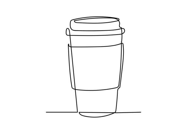 커피 한 잔의 연속 한 줄 그리기. - coffee cafe latté cup stock illustrations