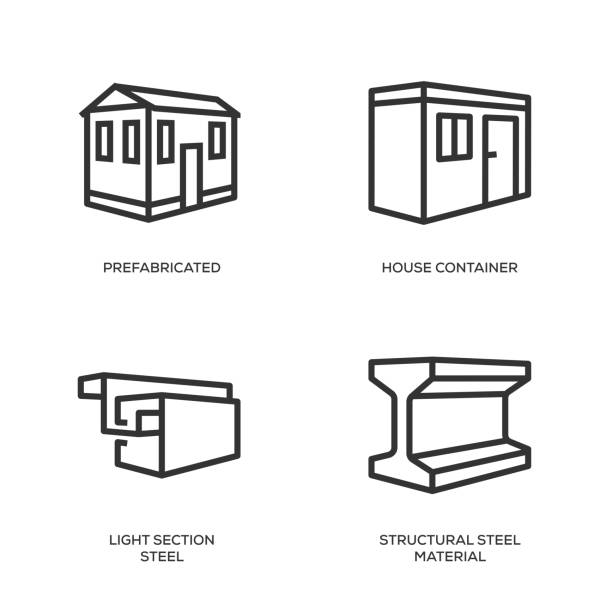 ilustraciones, imágenes clip art, dibujos animados e iconos de stock de icono de casas prefabricadas - prefabricate