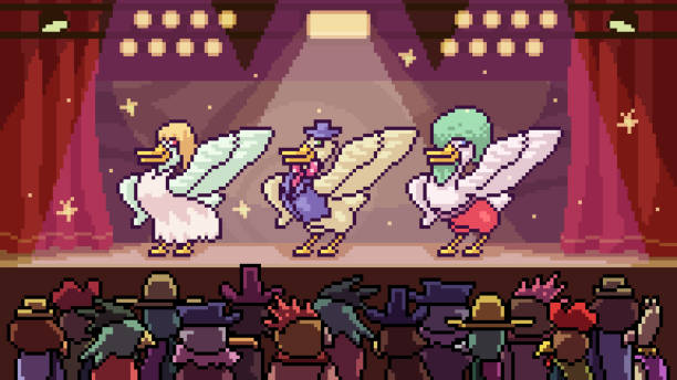 Vector Pixel Art Dance Concert Cartoon Scene - Arte vetorial de