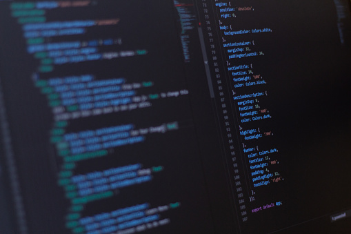 Closeup Software Developer Programming Code On Screen Stock Photo ...