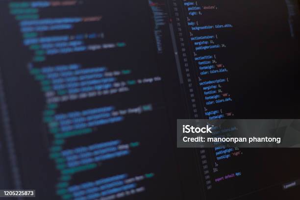 Closeup Software Developer Programming Code On Screen Stock Photo ...