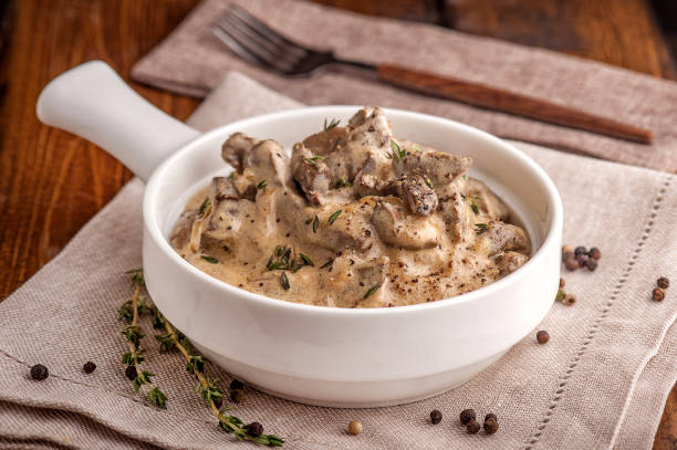 Beef stroganoff. The traditional dish of Russian cuisine. stock photo