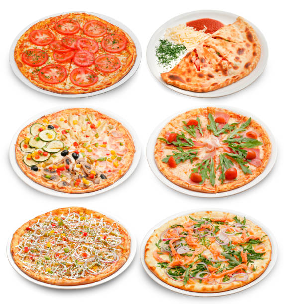 인기 있는 이탈리안 피자6접시 스톡 사진
