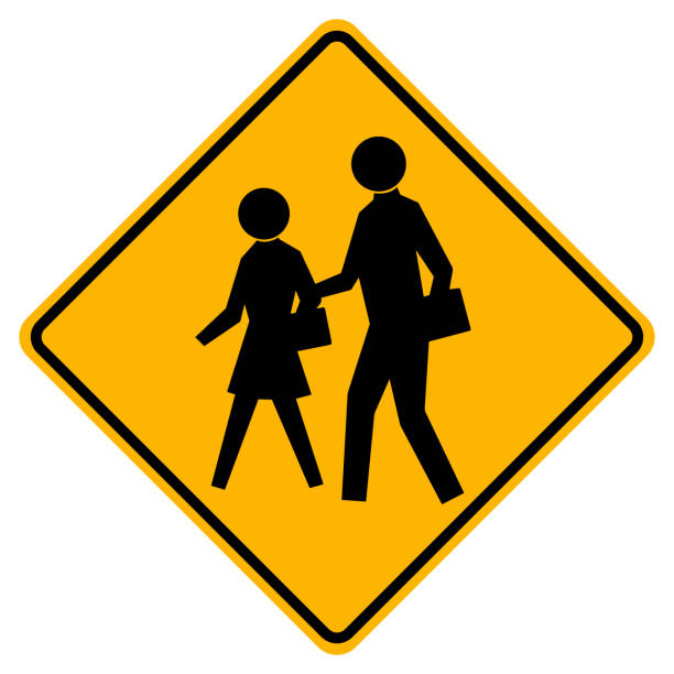 warnung schule verkehrsstraße symbol zeichen isolieren auf weißem hintergrund, vektor-illustration eps.10 - education sign school crossing sign crossing stock-grafiken, -clipart, -cartoons und -symbole