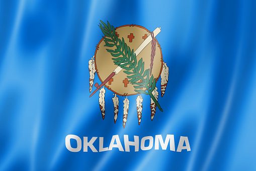 Oklahoma flag, united states waving banner collection. 3D illustration
