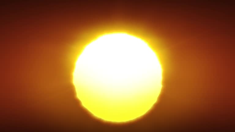 Beautiful Clear Big Sunrise (Sunset) Close-up Looped Animation. Big Red Hot Sun in Warm Air Distortion Above Horizon Seamless.