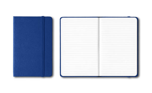 istock Marine blue closed and open lined notebooks isolated on white 1205235048