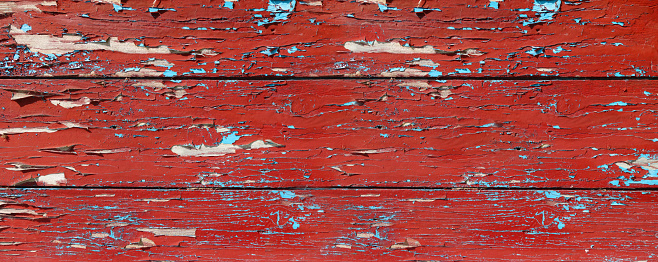 Old wood board painted red, banner background texture