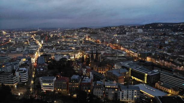 istock Stuttgart by night and Villa Berg from above 1205237404