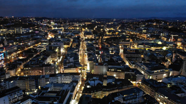 istock Stuttgart by night and Villa Berg from above 1205237422