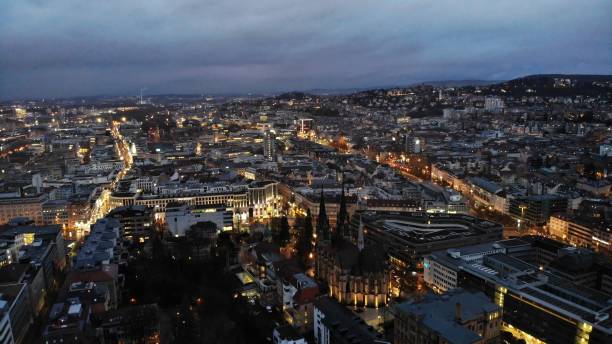 istock Stuttgart by night and Villa Berg from above 1205237556