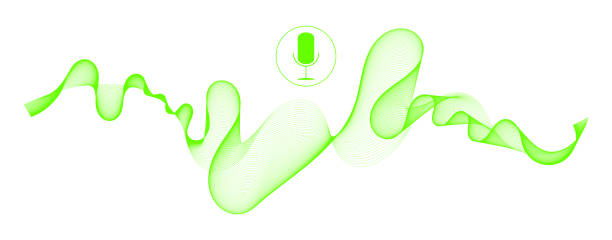istock Voice Recognition with a microphone and soundwaves - illustration 1205237576