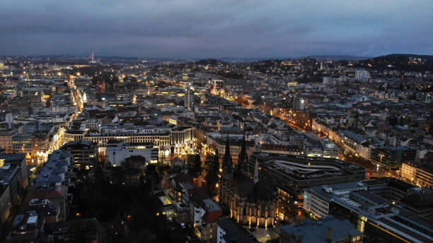 istock Stuttgart by night and Villa Berg from above 1205237609