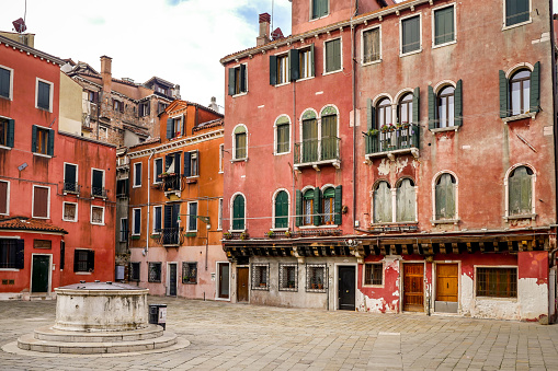 Venice, Italy - A view of a hidden Campo (square in Venetian language) in the heart of Venice in the Sestiere di San Polo (San Polo Parish). The hidden Venice, far from the traditional tourist routes, to discover the most evocative corners of the city on the water, destination of millions of tourists every year.