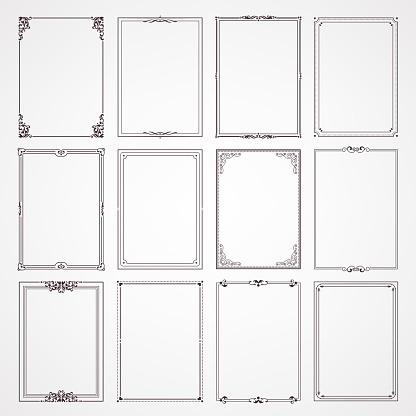 Decorative frames and borders rectangle proportions set stock illustration