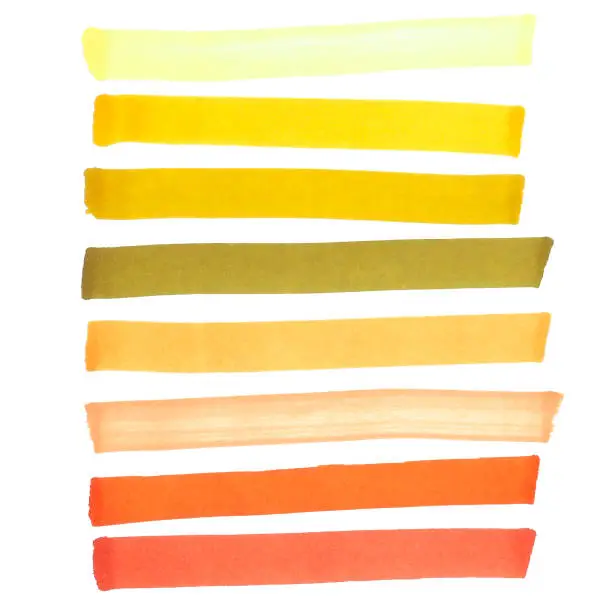 Photo of Set of hand drawn yellow and orange marker stripes isolated on white