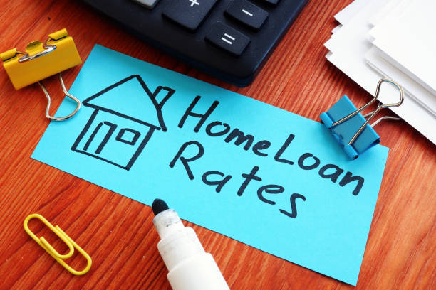 istock Text sign showing hand written words home loan rates 1205239772
