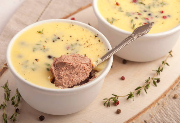 liver pate with butter in a portion of small dishes. - restaurant pasta italian culture dinner imagens e fotografias de stock