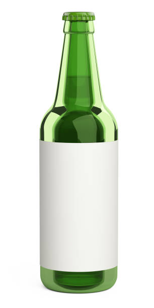 istock Green glass beer bottle with a label. Design mockup template. 1205242901