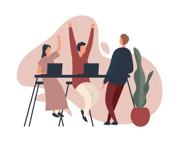 Vector illustration of Coworkers celebrating success in office. Vector illustration