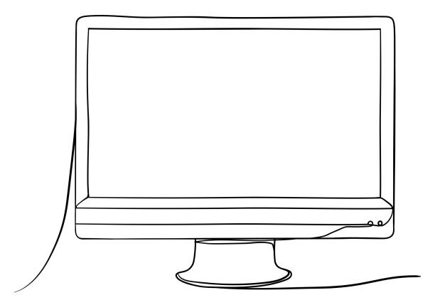 illustrazioni stock, clip art, cartoni animati e icone di tendenza di monitor computer disegnato a mano linea continua arte illustrazione vettoriale. - televisore illustrazioni
