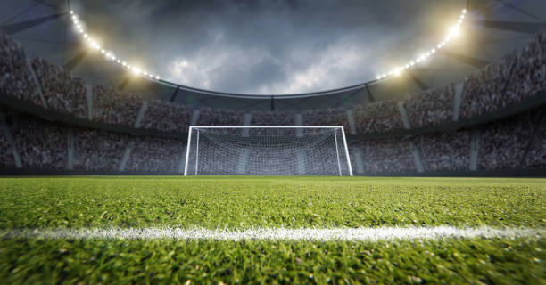 Stadium and goalpost An imaginery stadium is modelled and rendered. goal post stock pictures, royalty-free photos & images