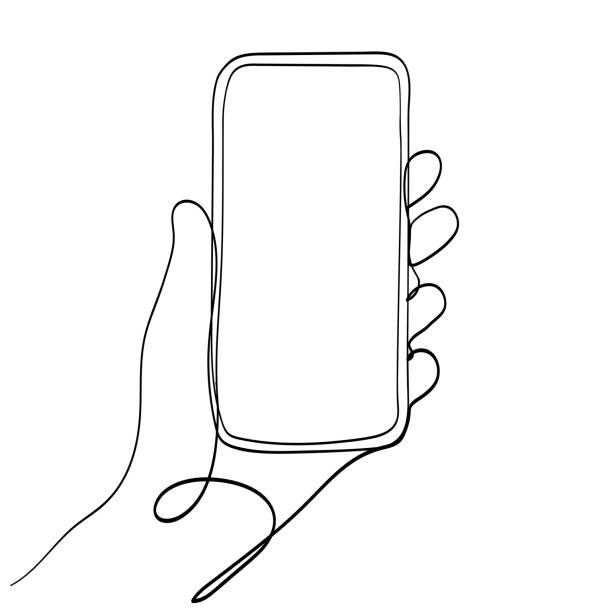 hand holding telefon komórkowy line art ilustracja wektorowa. - lineart ilustracje stock illustrations
