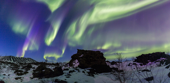 Aurora borealis panoramic Arctic scene