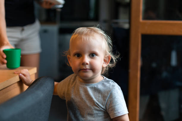 istock Little child boy looking at camera at home 1205248740