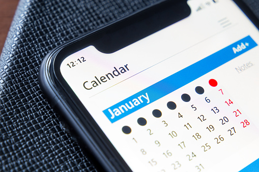 Calendar on your mobile phone Close up