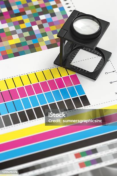 Printing Loupe On Proof Stock Photo - Download Image Now - Analyzing, Black Color, CMYK