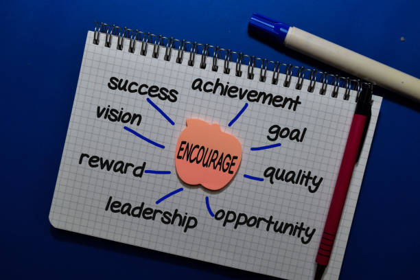 istock Encourage on sticky note with keywords isolated on office desk. Chart or mechanism concept. 1205252707