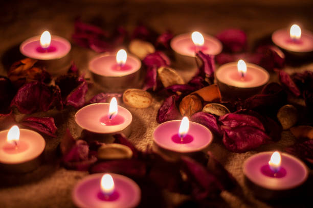 istock Lots of burning aroma candles 1205258488