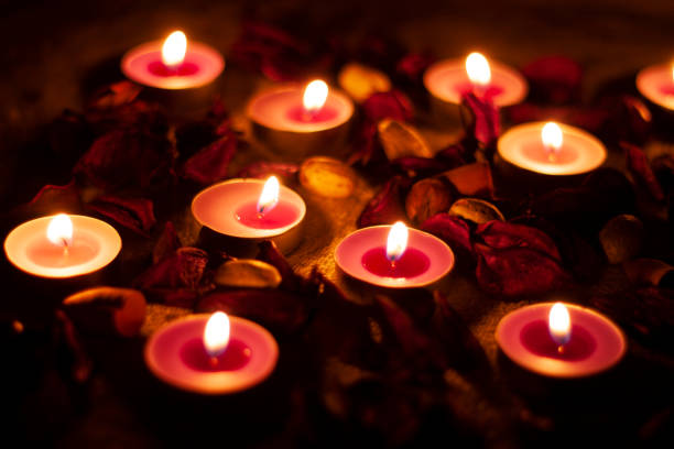 istock Lots of burning aroma candles 1205259108