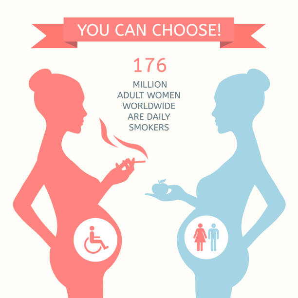 ilustrações de stock, clip art, desenhos animados e ícones de two pregnant woman in profile. smoking and pregnancy. - nicotine healthcare and medicine smoking issues lifestyles