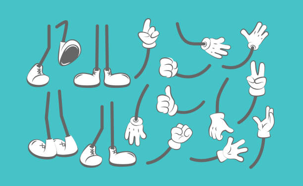 illustrations, cliparts, dessins animés et icônes de dessin animé de parties de corps. mains et jambes animation création kit bottes de vêtements pour les personnages bras gant vecteur - leg